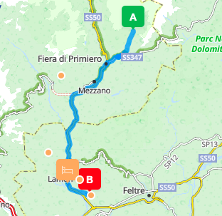Mappa stradale della Val Canali